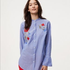 NWT Floral embroidered button down